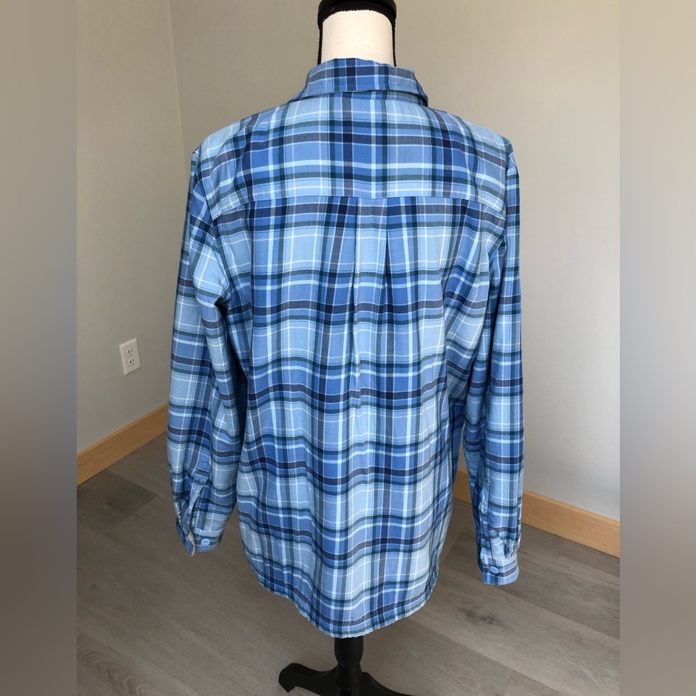 L.L.Bean Blue Plaid Fleece Lined Flannel Shacket Size Large - Picture 6 of 10
